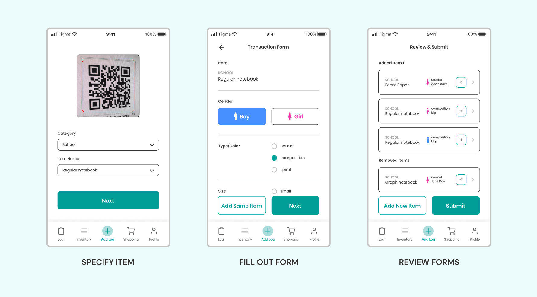 screens of the newly designed transaction form